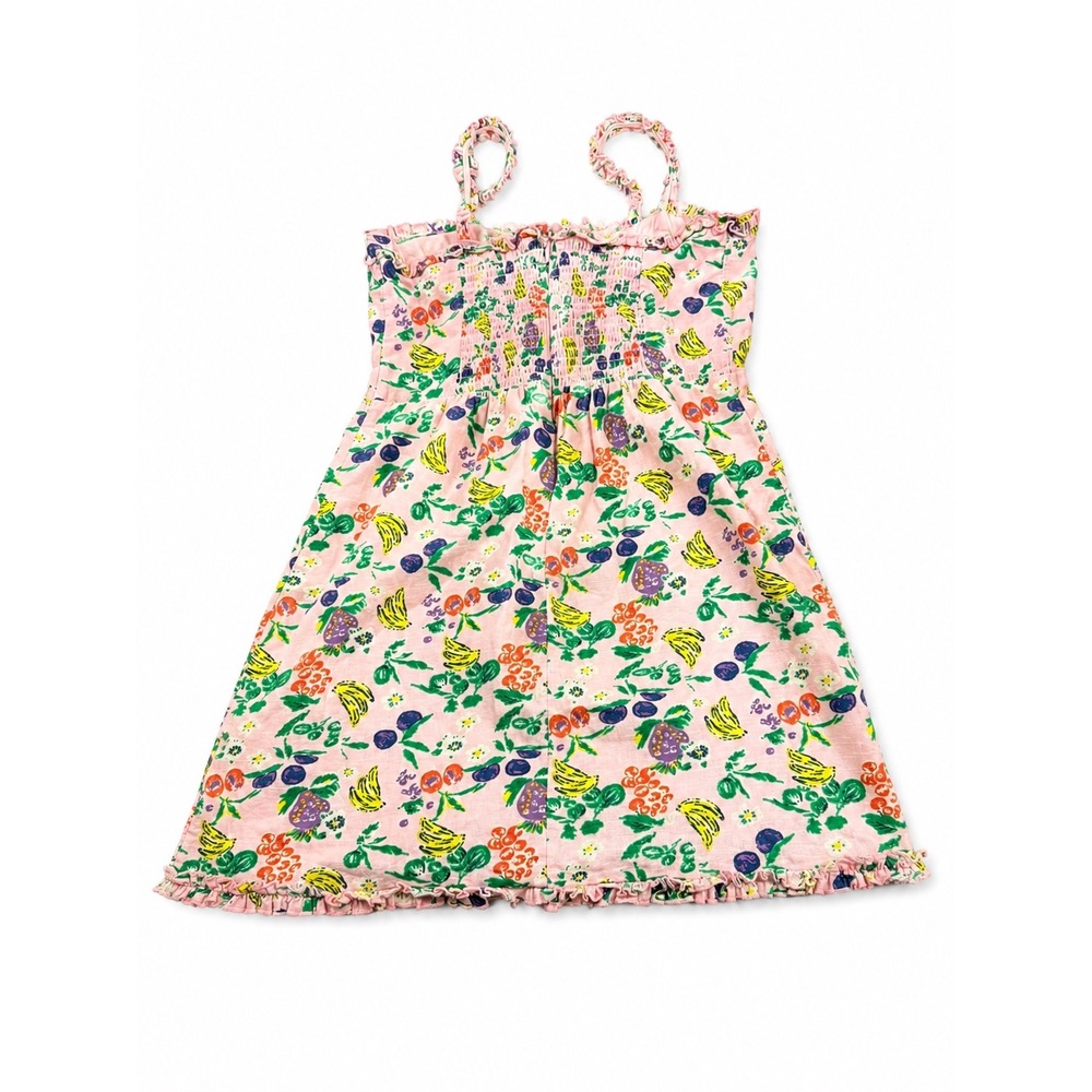 Pink Fruit Print Smocked Ruffle Sundress Sleeveless Banana Strawberry Small